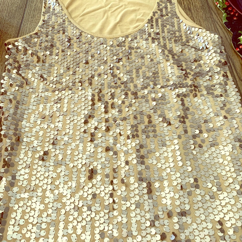 Ann Taylor gold sequenced swoop neck